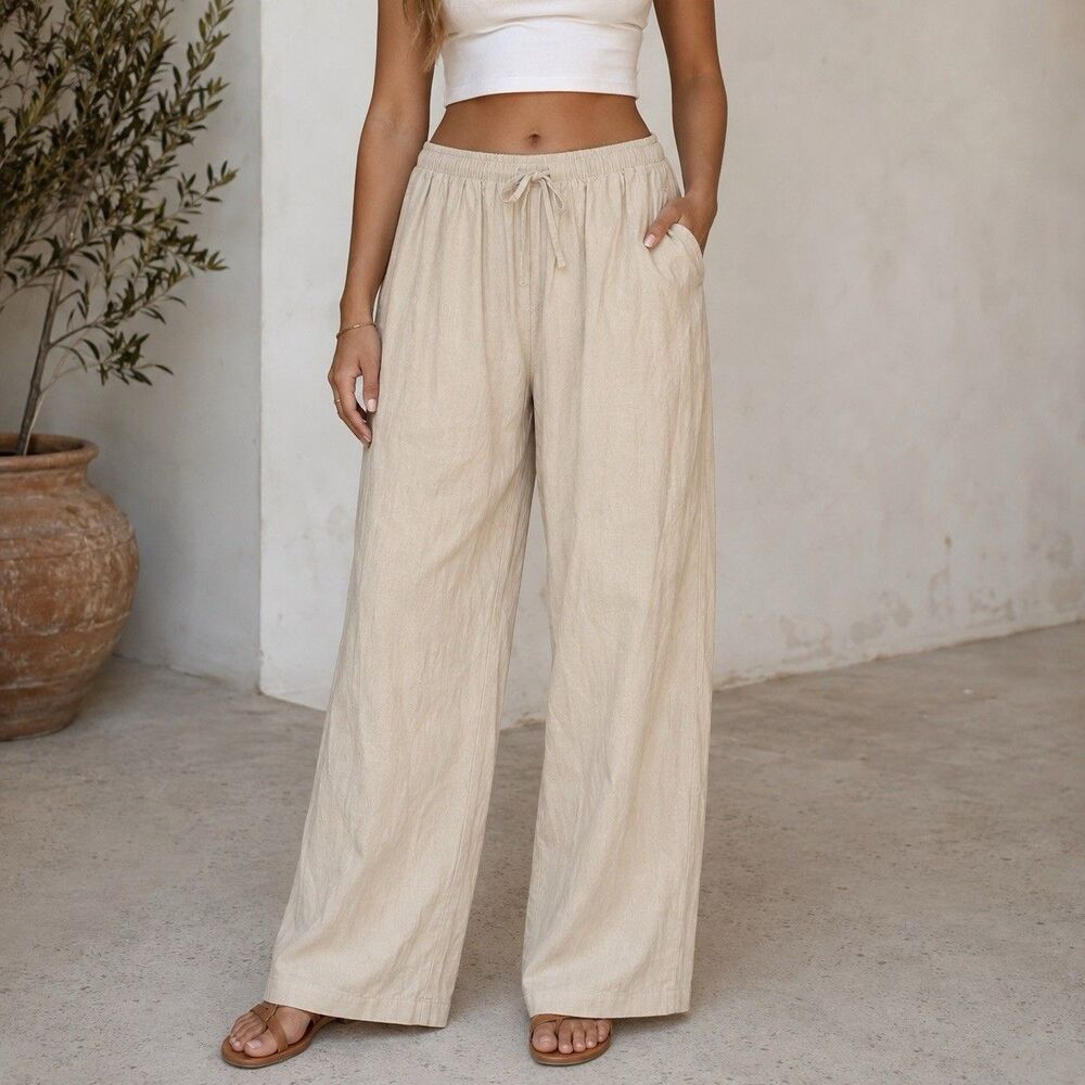 LA Hearts Beige Corduroy Pull On Wide Leg Pants Sz Medium Stretch Minimalist